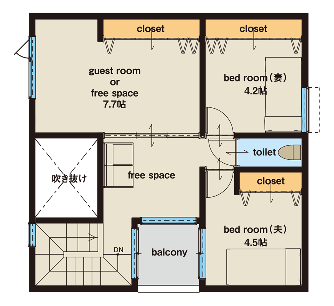 20年後の間取り図（夫婦それぞれの寝室 + ゲストルーム）